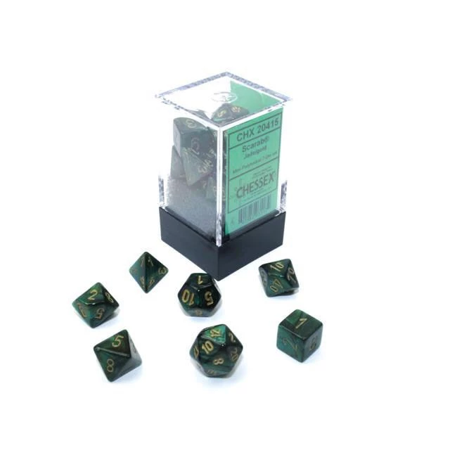 Chessex Mini-Poly 7 Scarab Jade/Gold 4 Chessex Mini-Poly 7 Scarab Jade/Gold