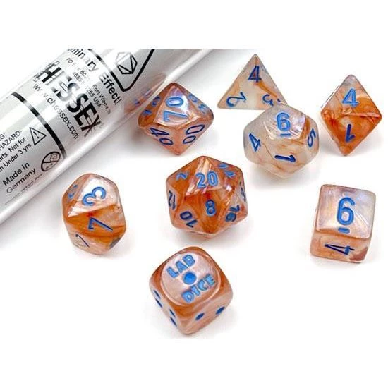 Chessex Lab Dice Borealis Rose Gold/Light Blue 7-Die Set 4 Chessex Lab Dice Borealis Rose Gold/Light Blue 7-Die Set