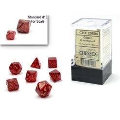 Chessex Mini-Poly 7 Glitter Ruby/Gold Tabletop