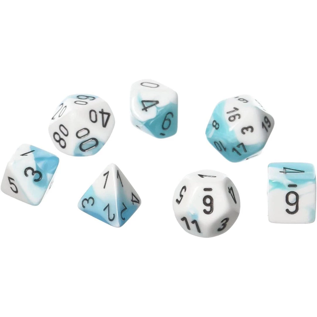 Chessex Gemini White-Teal/Black Polyhedral 7 Die Set 3 Chessex Gemini White-Teal/Black Polyhedral 7 Die Set