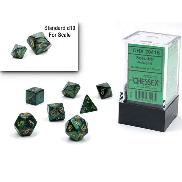 Chessex Mini-Poly 7 Scarab Jade/Gold 5 Chessex Mini-Poly 7 Scarab Jade/Gold