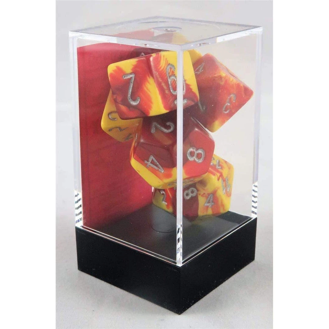 Chessex Tabletop Gemini Red-Yellow/Silver Polyhedral 7 Dice Set 4 Chessex Tabletop Gemini Red-Yellow/Silver Polyhedral 7 Dice Set