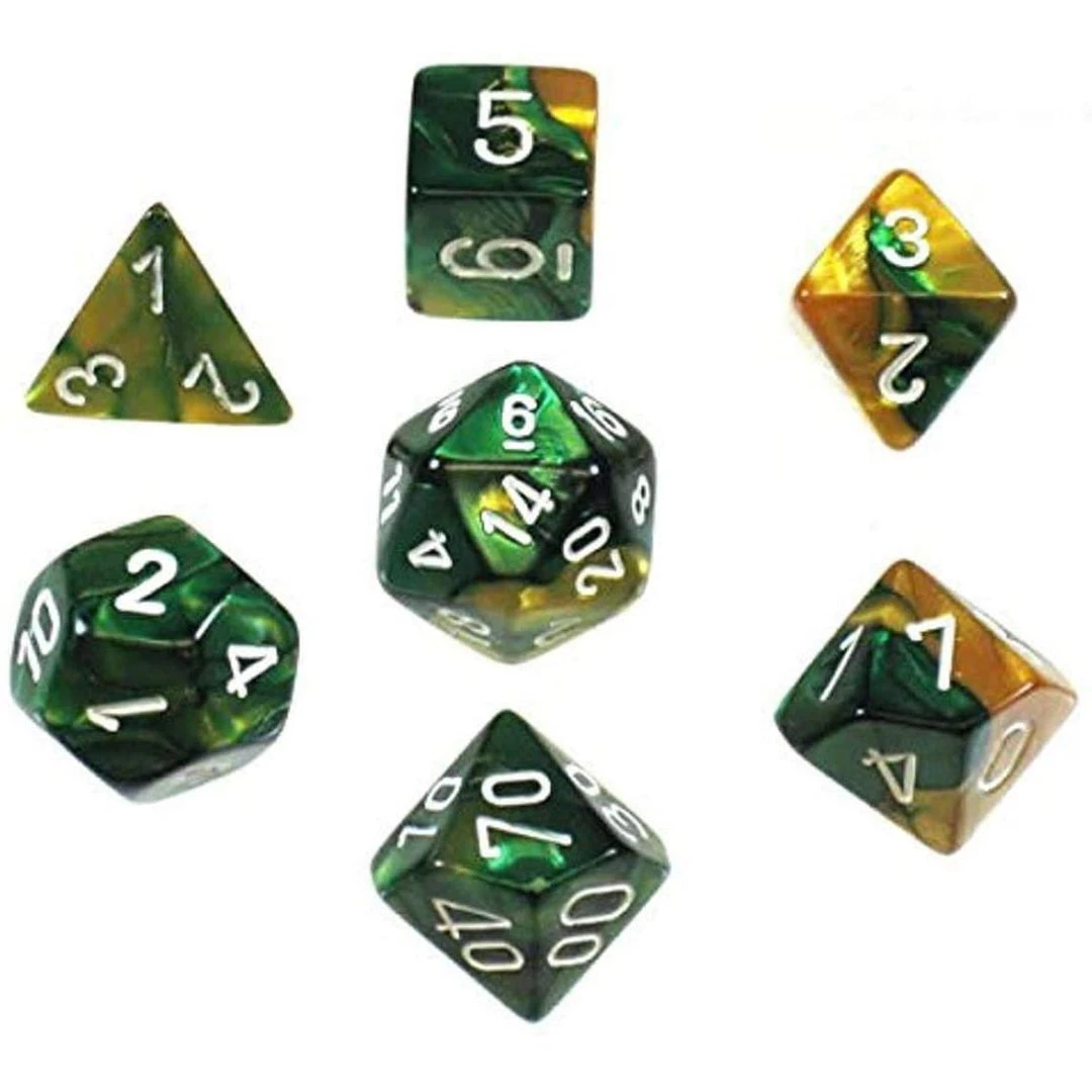 Chessex Gemini Poly 7 Set Gold-Green/ 3 Chessex Gemini Poly 7 Set Gold-Green/