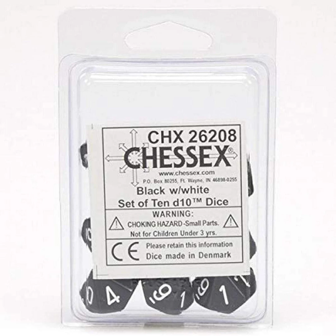 Chessex Opaque Black/White Polyhedral D10 Die Set Tabletop 4 Chessex Opaque Black/White Polyhedral D10 Die Set Tabletop