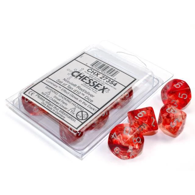 Chessex Nebula Red/Silver Luminary Set Of Ten D10s Tabletop 4 Chessex Nebula Red/Silver Luminary Set Of Ten D10s Tabletop