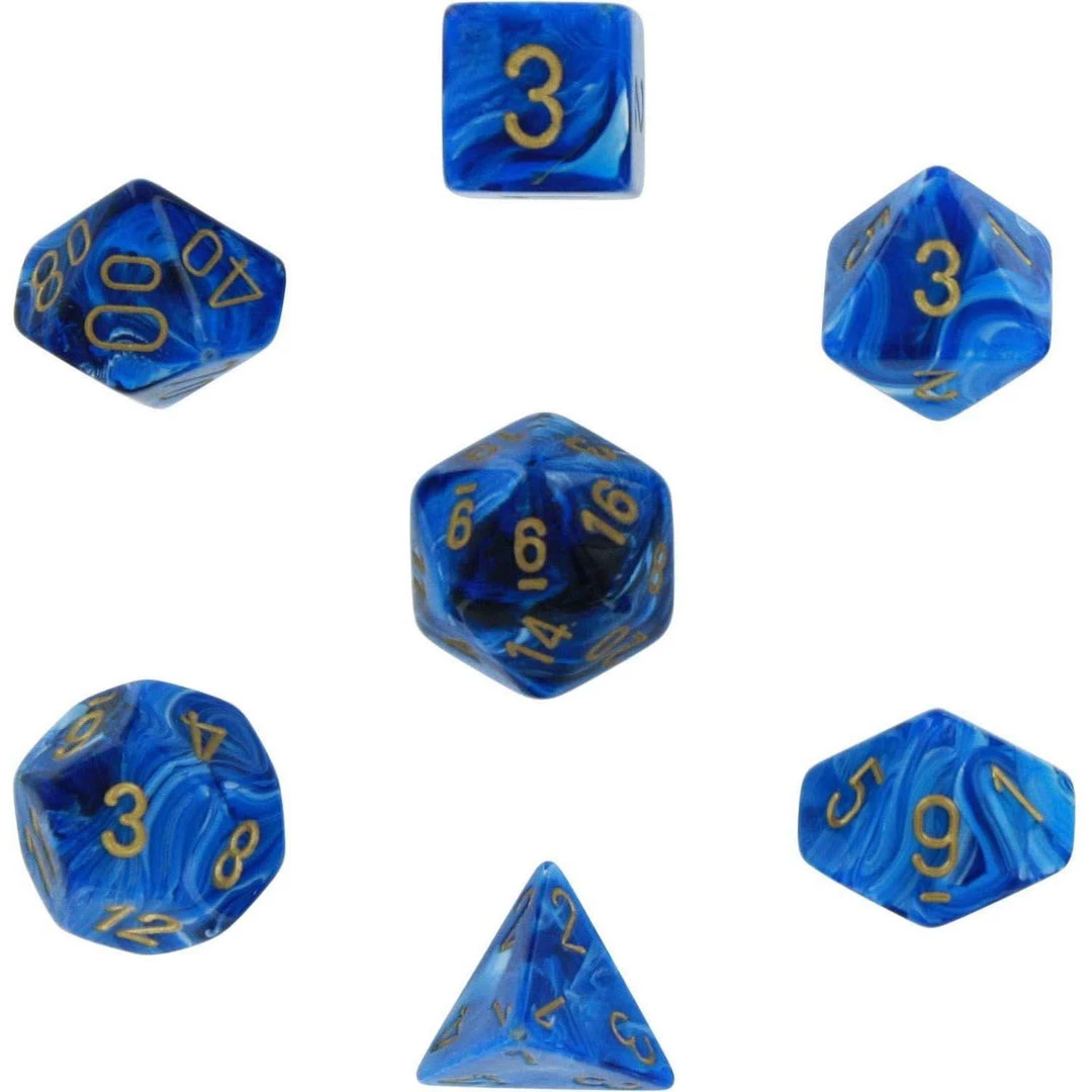 Chessex Vortex Blue/Gold Polyhedral 7 Die Set 4 Chessex Vortex Blue/Gold Polyhedral 7 Die Set