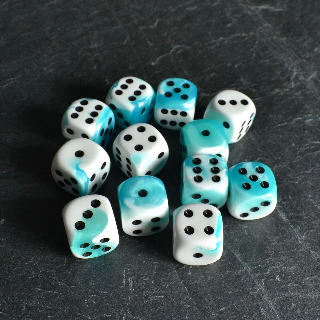 Chessex Gemini D6 White-Teal/Black Die Set Tabletop 4 Chessex Gemini D6 White-Teal/Black Die Set Tabletop