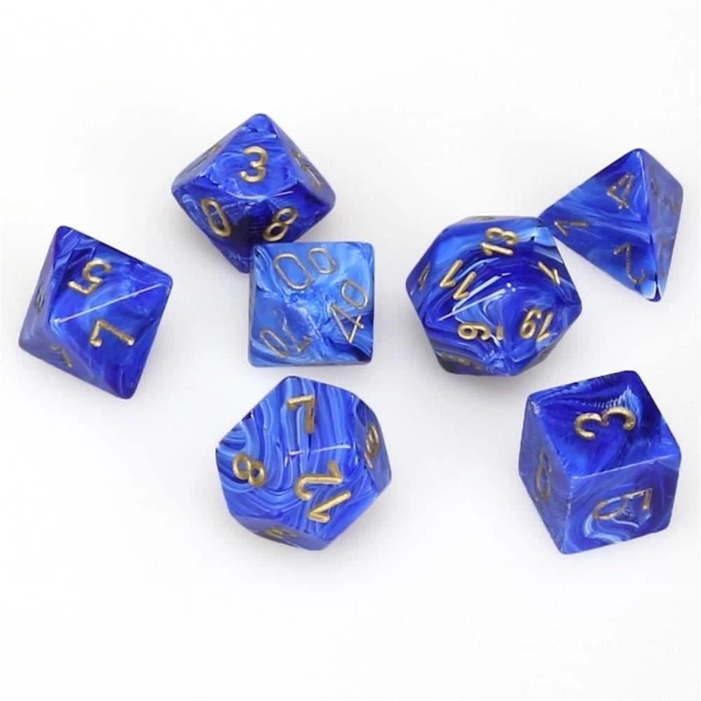 Chessex Vortex Blue/Gold Polyhedral 7 Die Set 5 Chessex Vortex Blue/Gold Polyhedral 7 Die Set