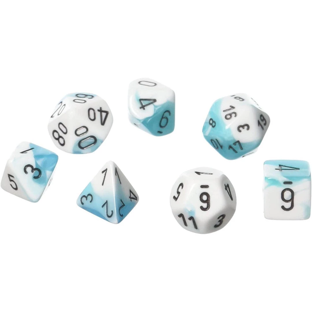 Chessex Gemini White-Teal/Black Polyhedral 7 Die Set 4 Chessex Gemini White-Teal/Black Polyhedral 7 Die Set
