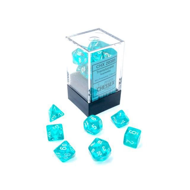 Chessex Mini-Poly 7 Trans Teal/White Tabletop 4 Chessex Mini-Poly 7 Trans Teal/White Tabletop