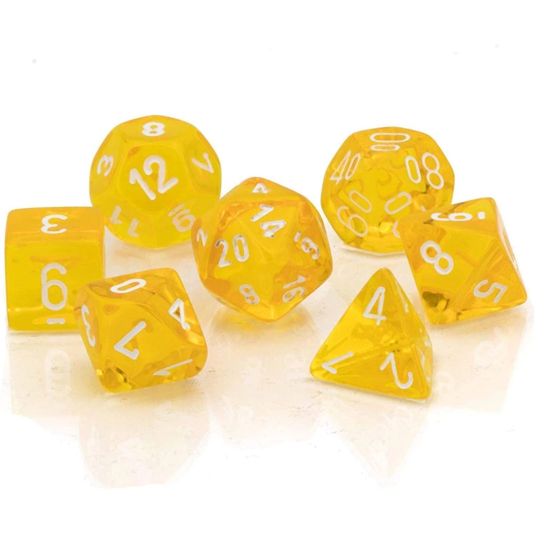 Chessex Tabletop Translucent Yellow/White Polyhedral 7 Die Set 6 Chessex Tabletop Translucent Yellow/White Polyhedral 7 Die Set