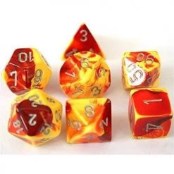 Chessex Tabletop Gemini Red-Yellow/Silver Polyhedral 7 Dice Set 10 Chessex Tabletop Gemini Red-Yellow/Silver Polyhedral 7 Dice Set