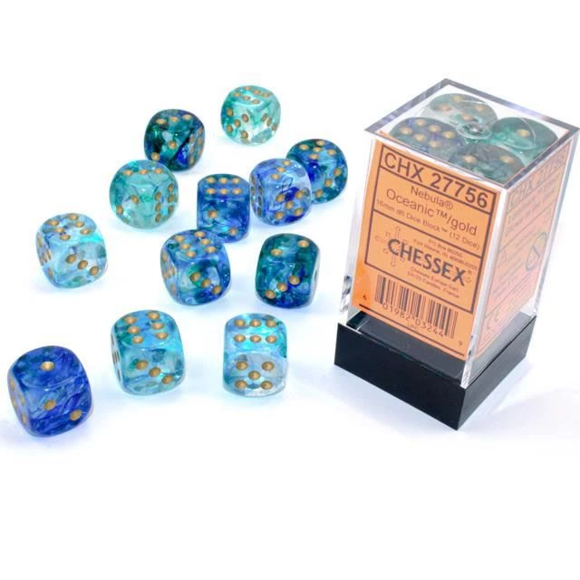 Chessex Tabletop Nebula Oceanic/Gold 16mm D6 Dice Block (12 Dice) 6 Chessex Tabletop Nebula Oceanic/Gold 16mm D6 Dice Block (12 Dice)