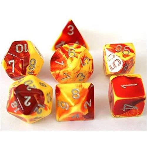 Chessex Tabletop Gemini Red-Yellow/Silver Polyhedral 7 Dice Set 3 Chessex Tabletop Gemini Red-Yellow/Silver Polyhedral 7 Dice Set