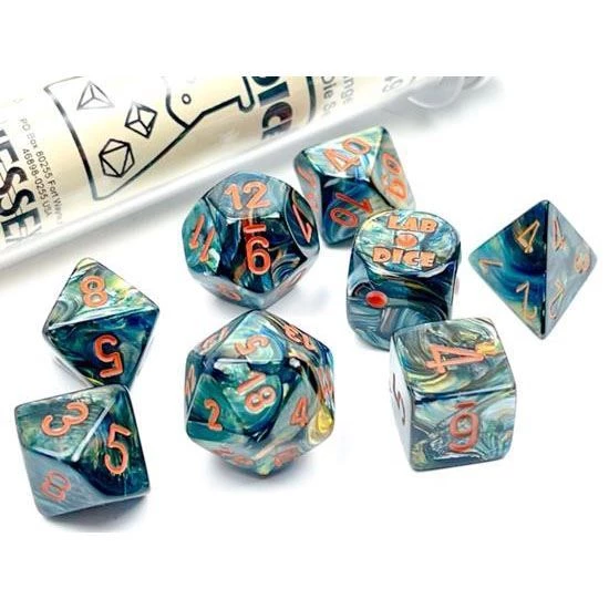 Chessex Tabletop Lab Dice Lustrous Alpestris/Orange 7-Die Set 4 Chessex Tabletop Lab Dice Lustrous Alpestris/Orange 7-Die Set